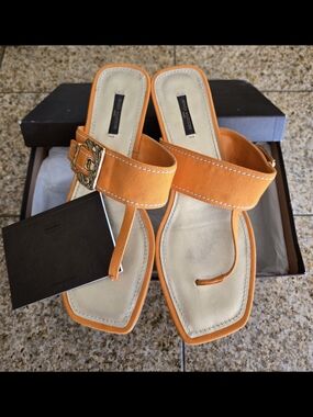 Louis Vuitton Orange Women’s Thong Sandals with Gold Buckle